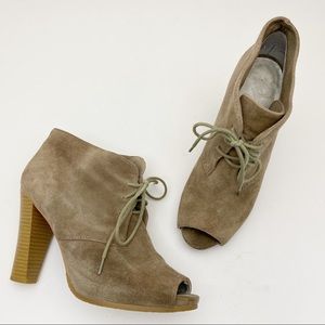 ANN TAYLOR Loft Suede Heeled Peep Toe Lace Booties